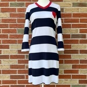 🔥 Brooks Brothers V-neck Red White Blue 3/4 Sleeve Mini T-shirt Dress
